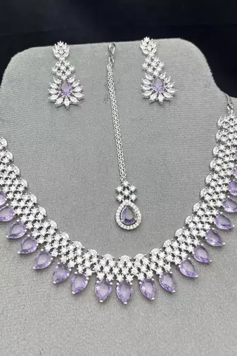 Lavender Amethyst CZ Bridal Set with Maang Tikka