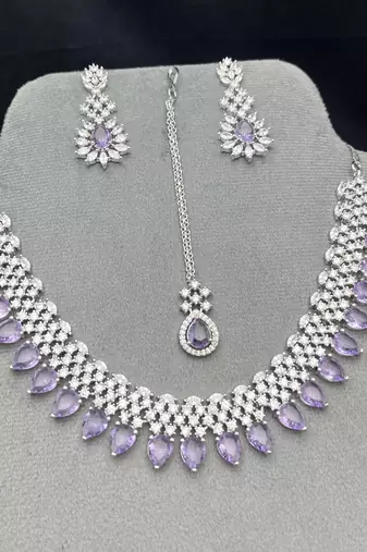 Lavender Amethyst CZ Bridal Set with Maang Tikka