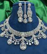 Silver CZ Bridal Choker Set with Maang Tikka