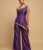 Purple one-shoulder fusion set