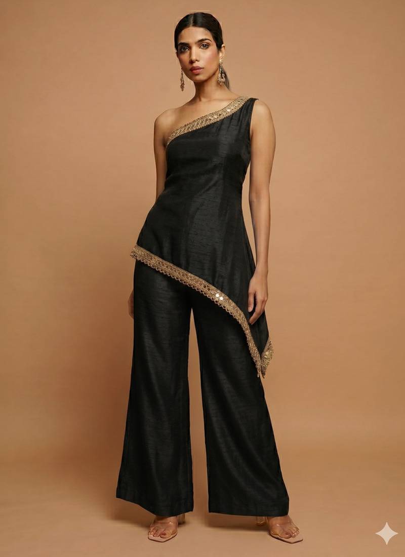 Black one-shoulder fusion set