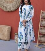 White floral printed cotton kurta pant set