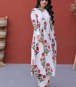 White floral printed cotton kurta pant set