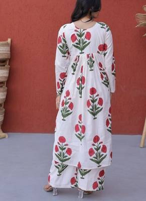White floral printed cotton kurta pant set 2