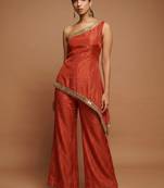 Orange one-shoulder fusion set