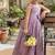 New trendy girls elegant white crinkled ethnic gown with pink lotus border and stylish waist bow