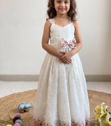 New latest girls sage green crinkled silk festive gown with handcrafted bow and lotus cutwork border
