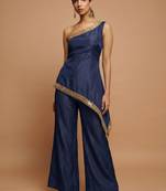 Navy blue one-shoulder fusion set