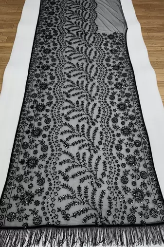 Black Color  Sequins Embroidery work Net Saree