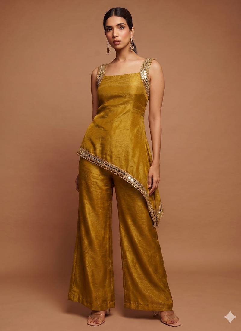 Mustard asymmetrical palazzo set