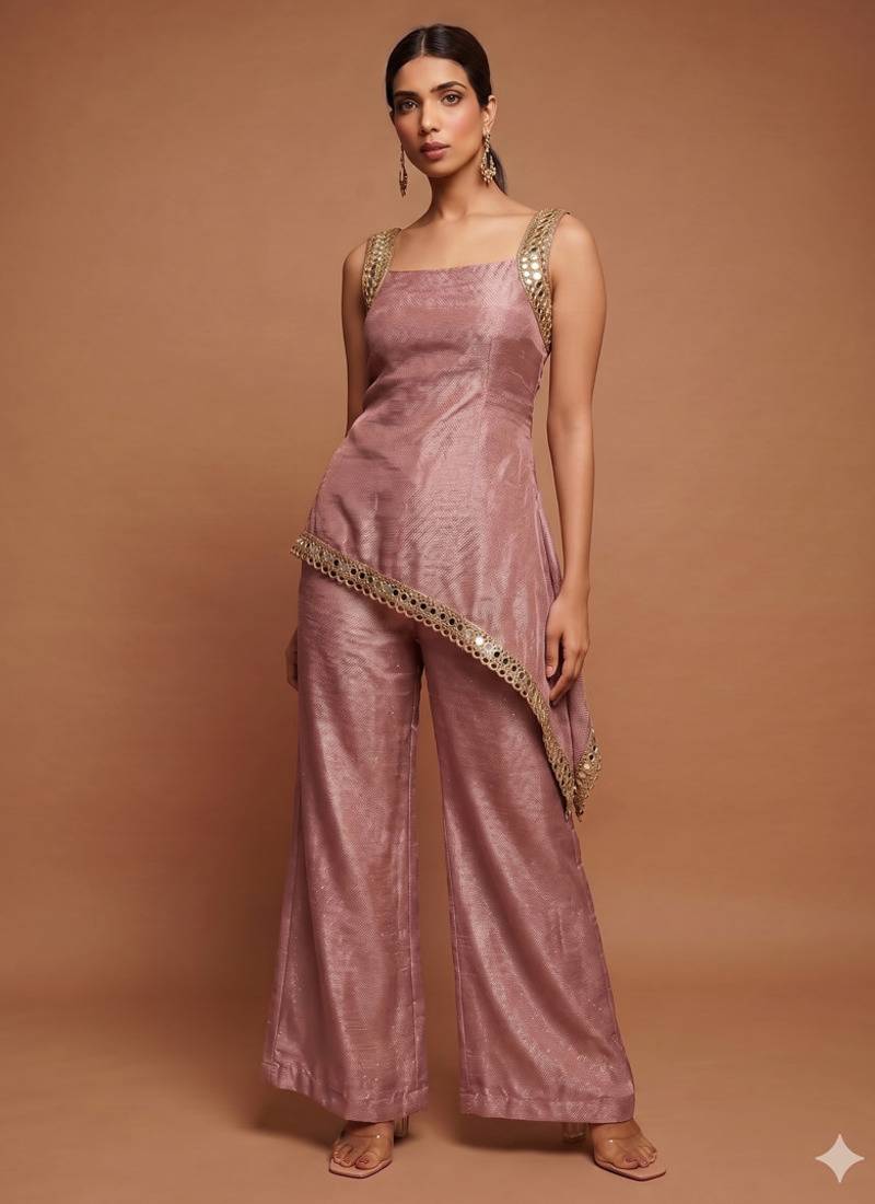 Baby pink asymmetrical palazzo set
