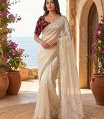 Off White Color sequence embroidery work  Sartin saree