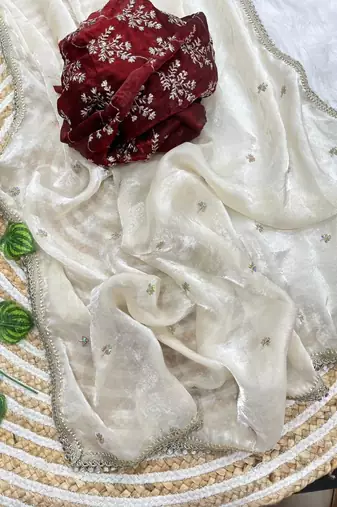 Off White Color sequence embroidery work  Sartin saree