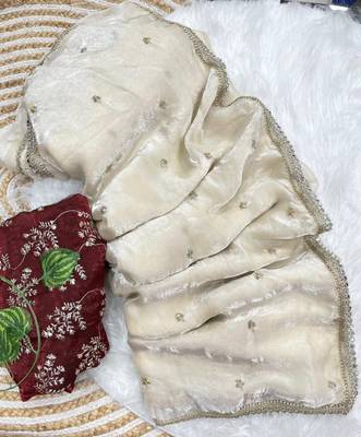Off White Color sequence embroidery work  Sartin saree 5