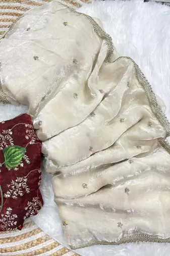 Off White Color sequence embroidery work  Sartin saree
