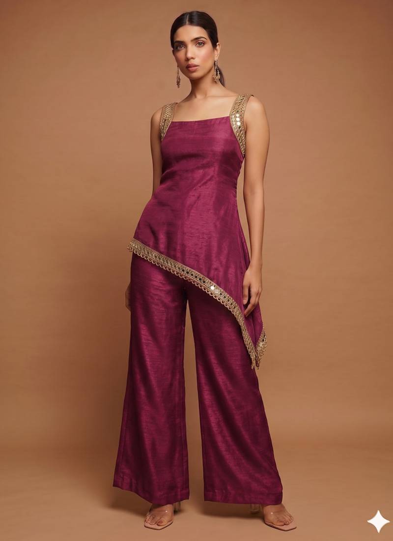 Light plum asymmetrical palazzo set