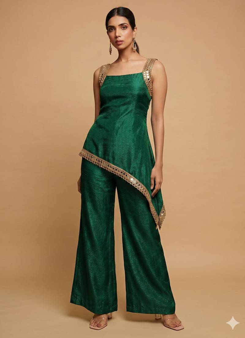 Dark green asymmetrical palazzo set