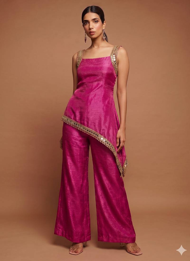 Hot pink asymmetrical palazzo set