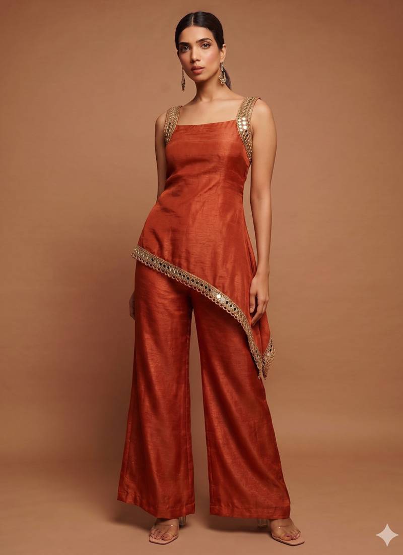 Orange asymmetrical palazzo set