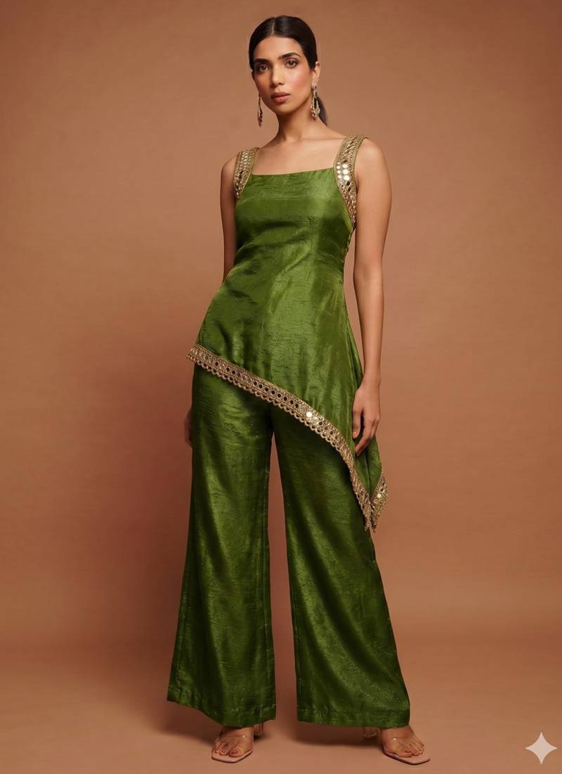 Olive asymmetrical palazzo set