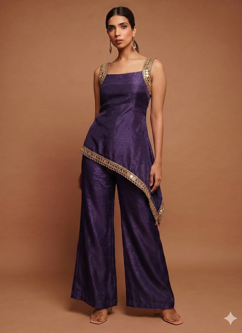 Violet  asymmetrical palazzo set