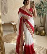 White Color embroidery sequence coding lace Work Georgette Saree