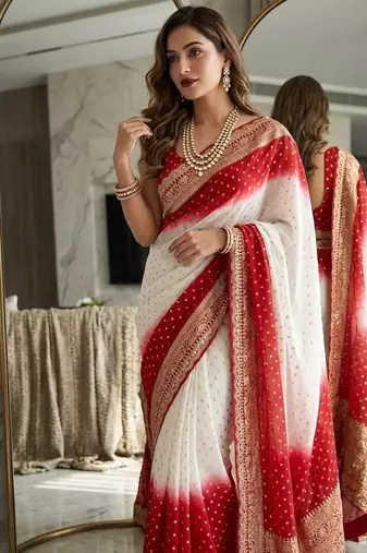 White Color embroidery sequence coding lace Work Georgette Saree