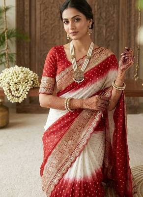 White Color embroidery sequence coding lace Work Georgette Saree 4