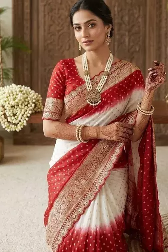 White Color embroidery sequence coding lace Work Georgette Saree