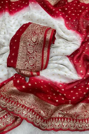 White Color embroidery sequence coding lace Work Georgette Saree
