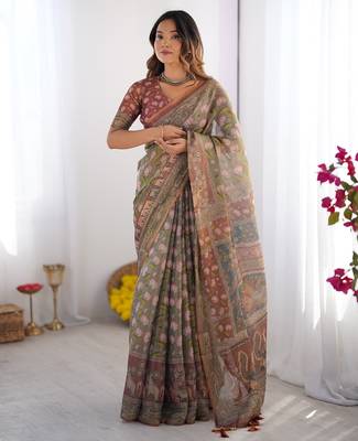 sage green ready to wear saree with blouse 1