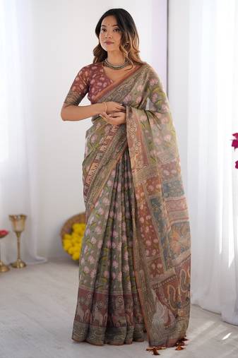 sage green  ready to wear saree with  blouse