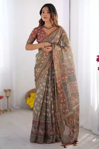 sage green  ready to wear saree with  blouse