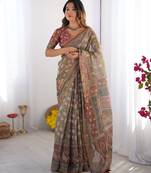 sage green  ready to wear saree with  blouse