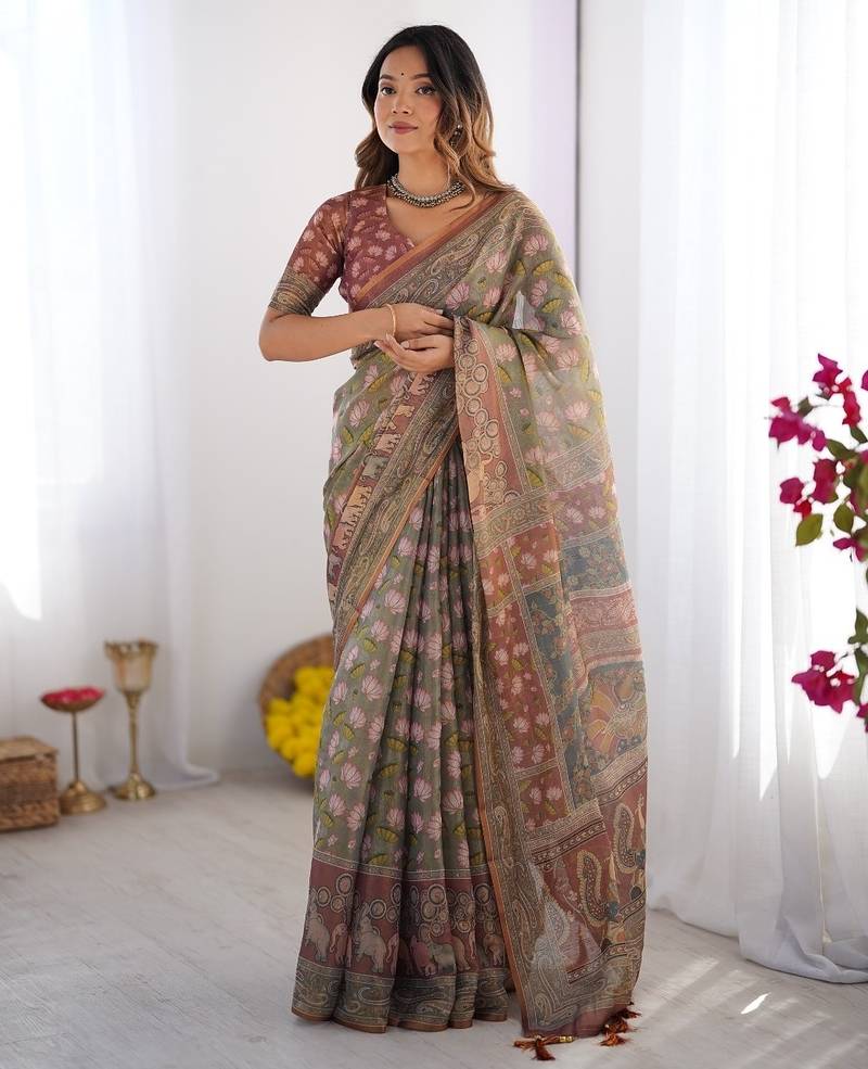 sage green  ready to wear saree with  blouse