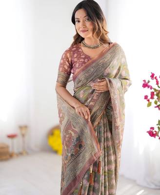 sage green ready to wear saree with blouse 2