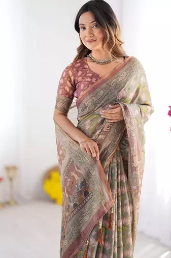 sage green  ready to wear saree with  blouse