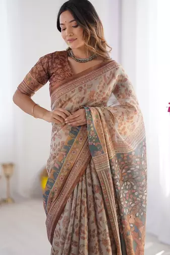 beige  ready to wear saree with  blouse