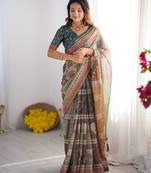 dusty olive   ready to wear saree with  blouse