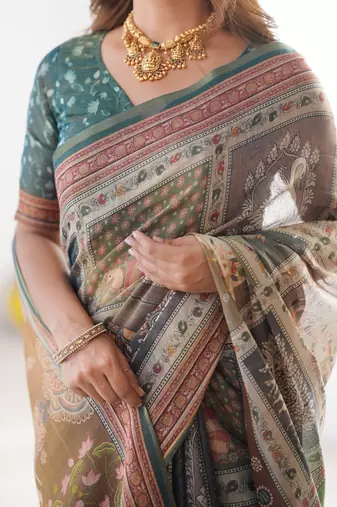 dusty olive   ready to wear saree with  blouse