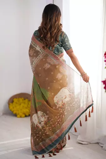 dusty olive   ready to wear saree with  blouse