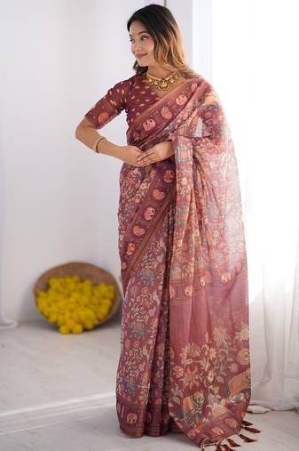 dusty rose pink  ready to wear saree with  blouse