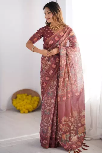 dusty rose pink  ready to wear saree with  blouse