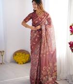 dusty rose pink  ready to wear saree with  blouse