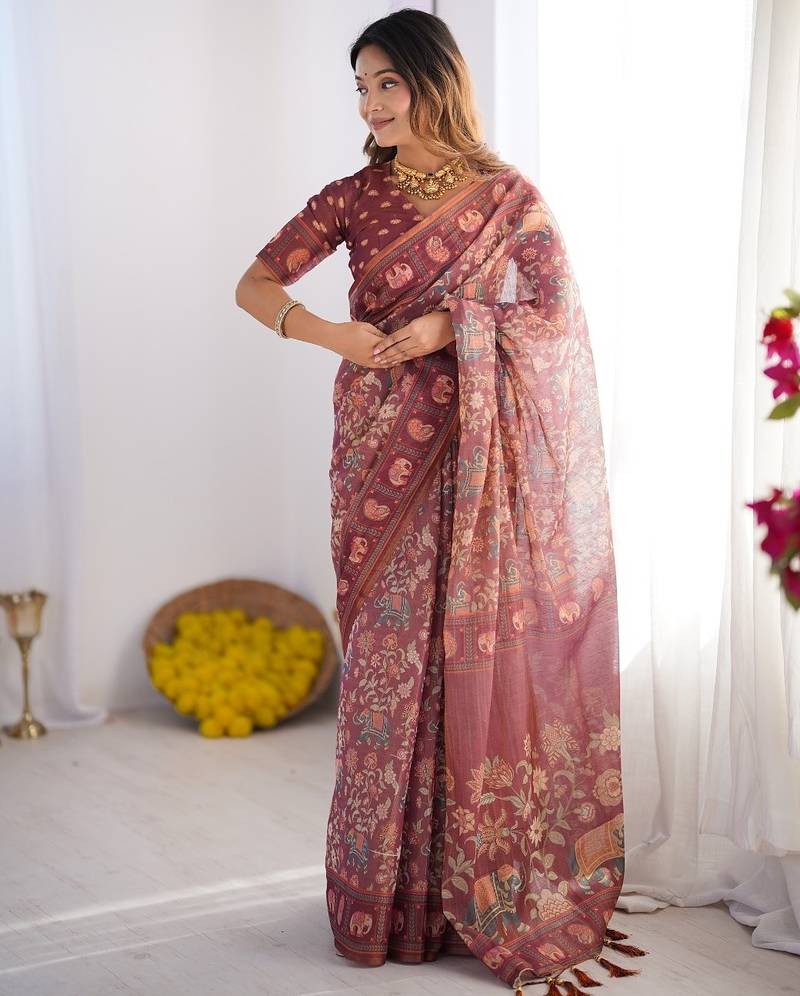 dusty rose pink  ready to wear saree with  blouse