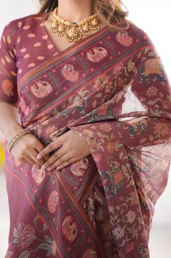 dusty rose pink  ready to wear saree with  blouse