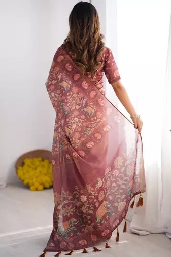 dusty rose pink  ready to wear saree with  blouse