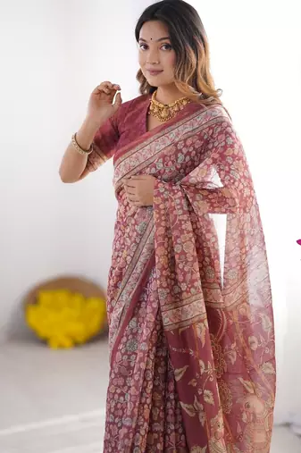 wine rose  ready to wear saree with  blouse
