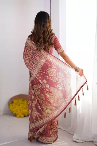 wine rose  ready to wear saree with  blouse