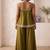 Lime green palazzo set with mirror-work detailing.